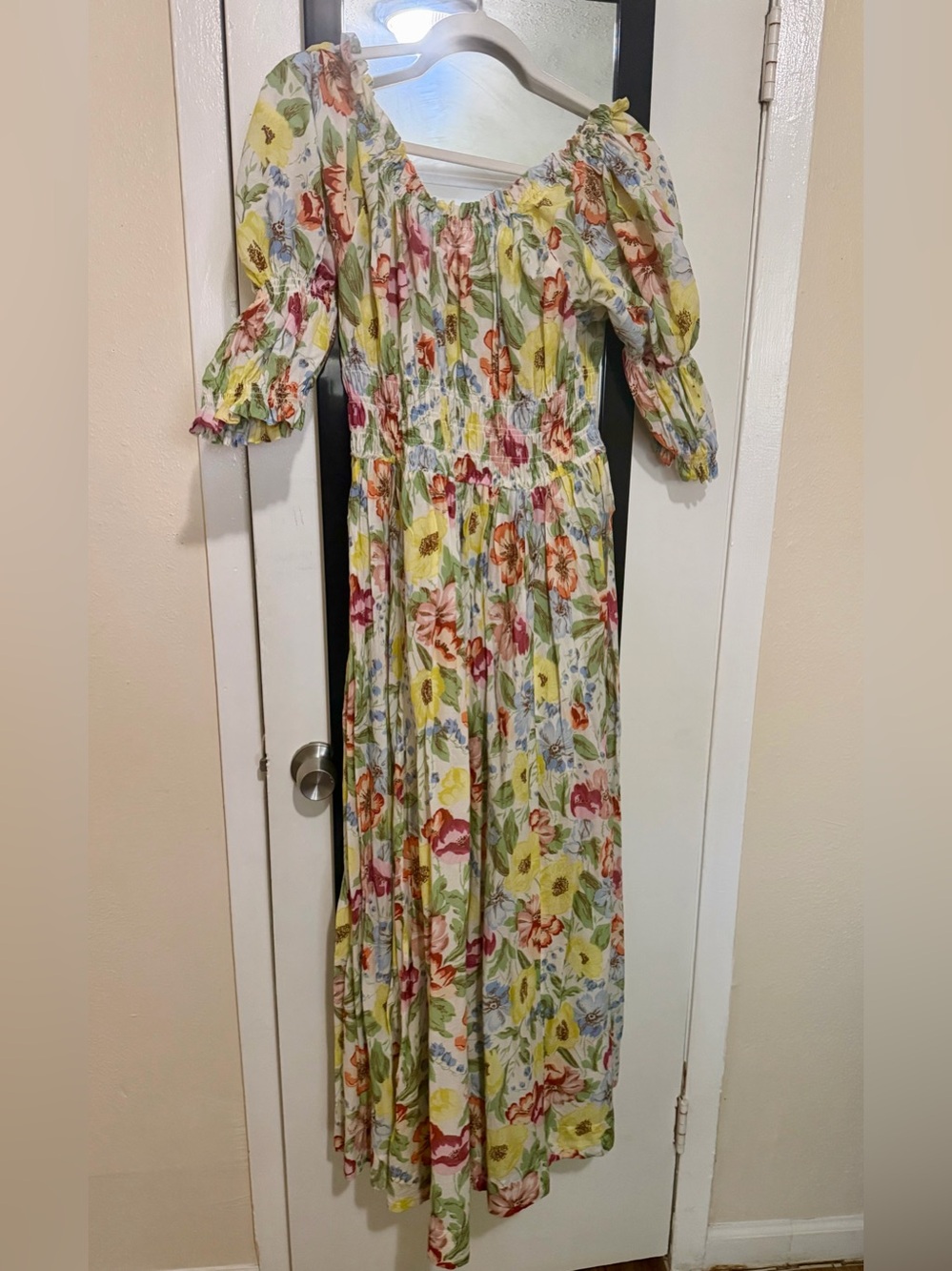 Doen Ischia shirred floral print dress